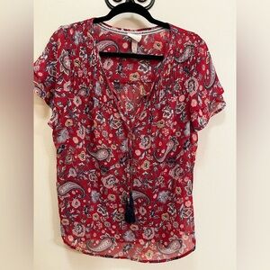 Knox Rose Red Floral Paisley Blouse